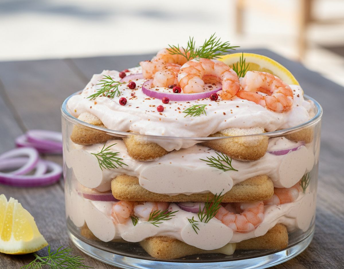 Tiramisu aux crevettes roses à tomber par terre une entrée qui surprend