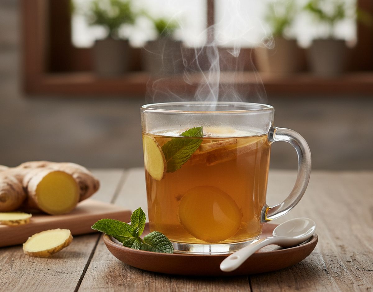 gingembre frais infuse dans l’eau chaude